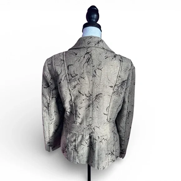Coldwater Creek Blazer Jacket Petite 12 P12 Taupe Herringbone Floral Print Lined - Picture 4 of 9